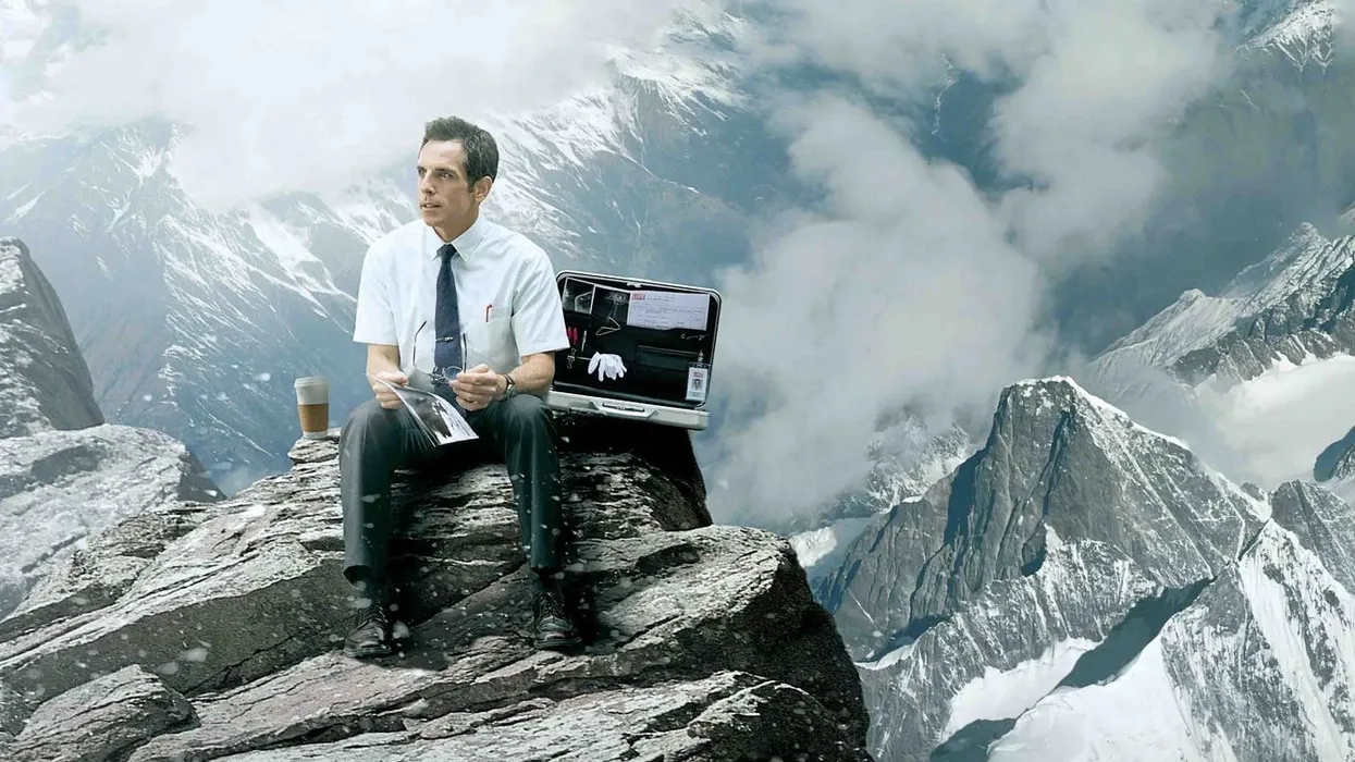 Walter, played by Ben Stiller, sitting on a snowy mountain, 'The Secret Life of Walter Mitty'