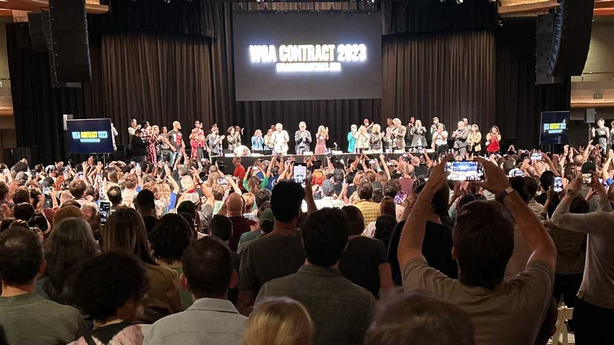 WGA members celebrating the ending of the 2023 WGA strike