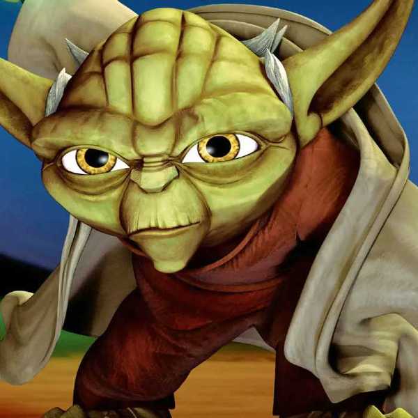 Yoda crouching down in Star Wars: The Clone Wars