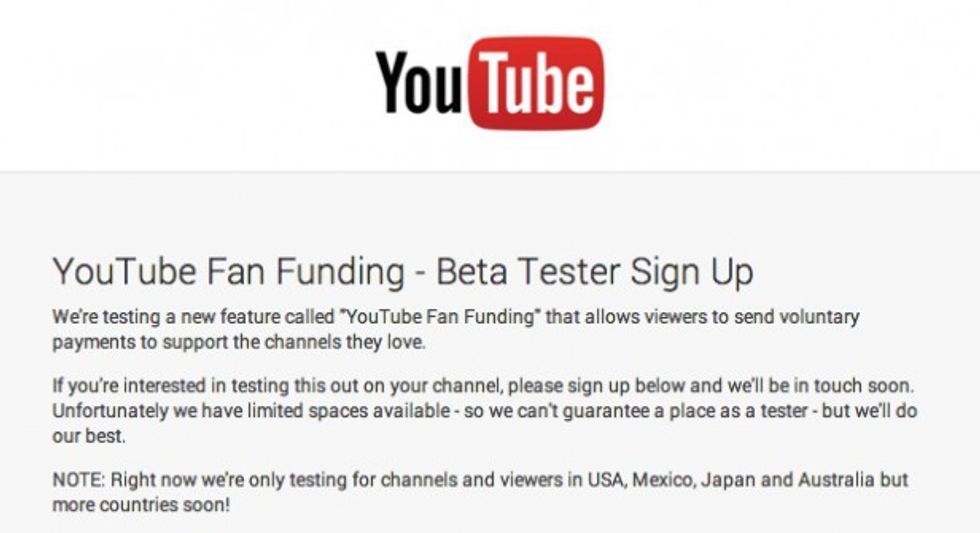 YouTube Fan Funding Beta