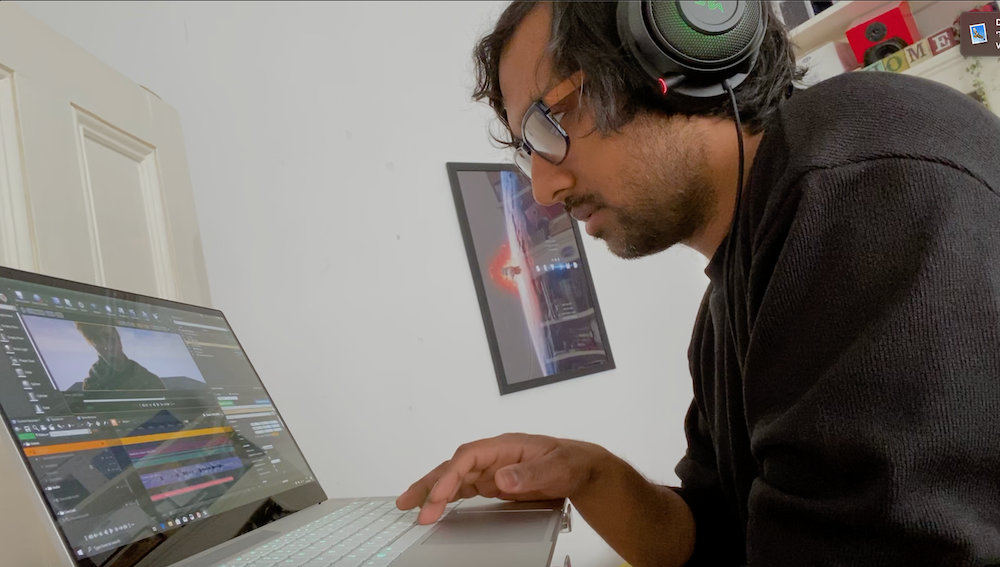 Hasraf ‘HaZ’ Dulull working on the Razer Blade 15 Studio Edition laptop PC