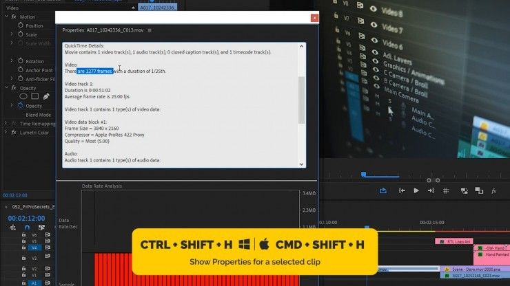 properties of a clip shortcut in premiere pro