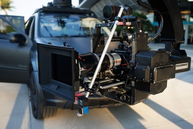Filmotechnic camera car and flight head outfitted with RED V-Raptor and Masterbuilt 25-125 lens, along with Canon still camera with a fixed 24 for action shooting and analog shaker box. Credit: Chris Tedesco / Red Bull Content Pool 