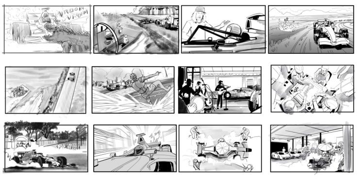 Early storyboards for the Miami scene (Red Bull Content Pool).
