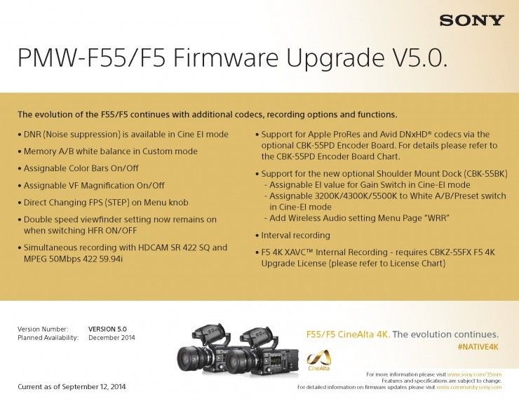 Sony F5 F55 V5.0 Firmware Upgrade