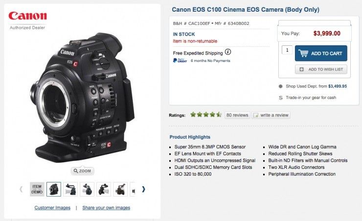 Canon C100 Body Only Now Just $4000