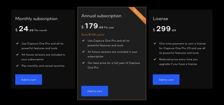 Capture One Subscription Tiers