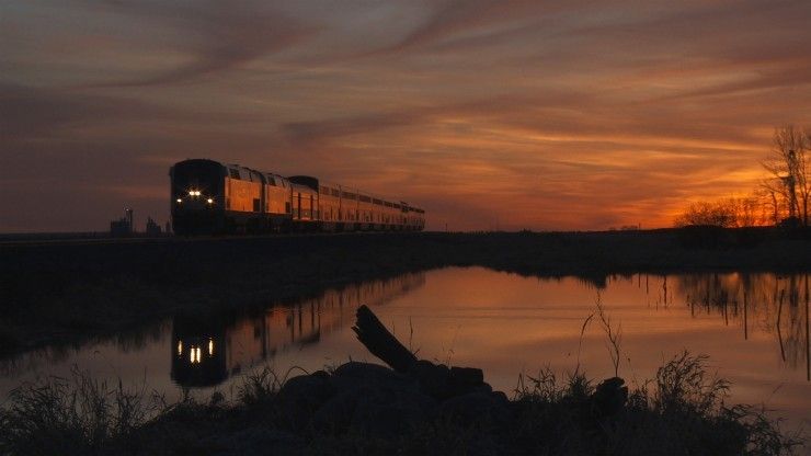 The Empire Builder, America's busiest long-distance passenger train, headed through the plains of North Dakota. 