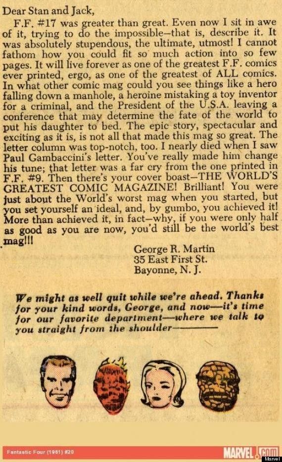 That Time A Teenage George R.R. Martin Wrote Stan Lee a Fan Letter, the letter