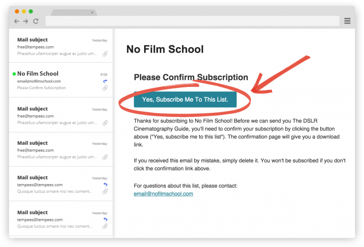 Example of subscription confirmation email