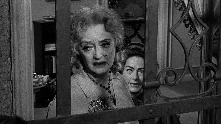 A black and white still of Bette Davis as Jane Hudson in 'What Ever Happened to Baby Jane'