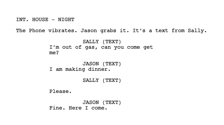 how to format a text message in a screenplay