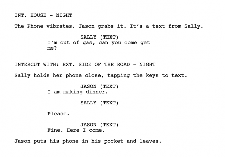 how to format a text message in a screenplay