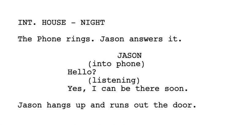 how to format a phone call in a screenplay
