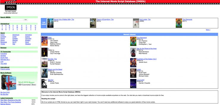 the internet movie script database
