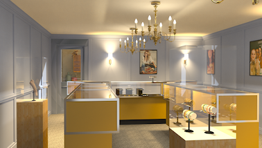An empty gold and silver jewelry store in 'The Consultant'