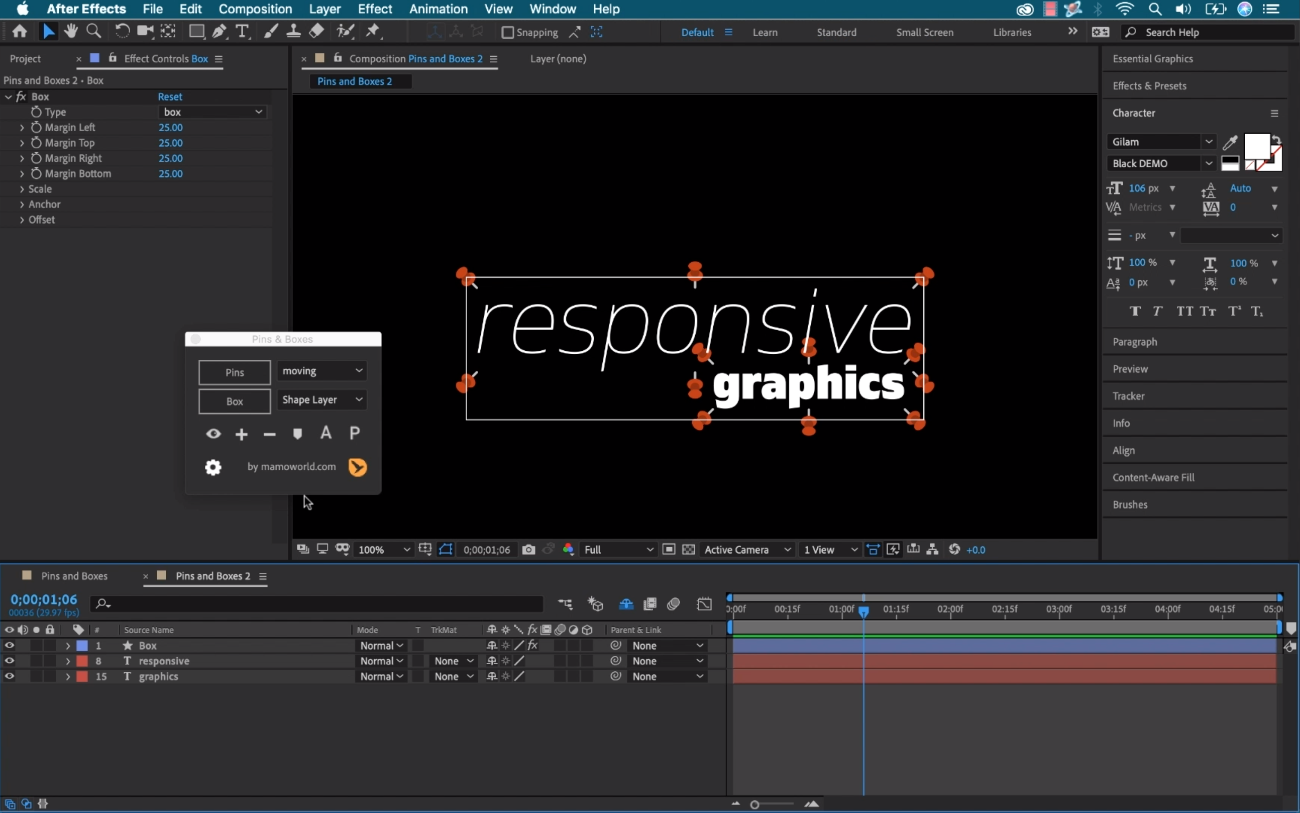 The Pins & Boxes Plugin for After Effects Simplifies Text Animation