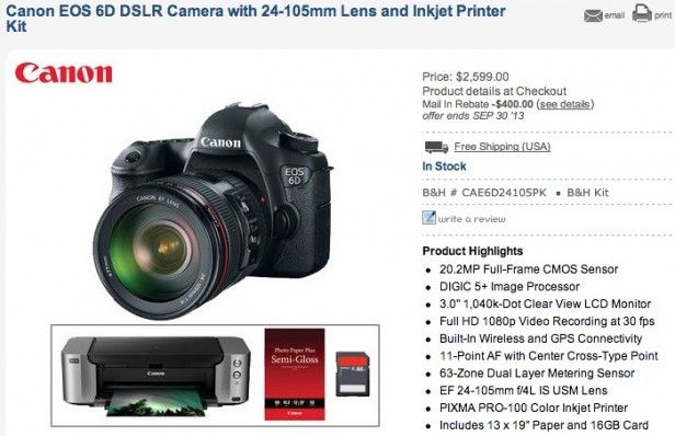 Canon 6D with Printer Mail in Rebate