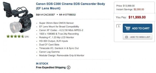 Canon C300 EF 2K Price Drop